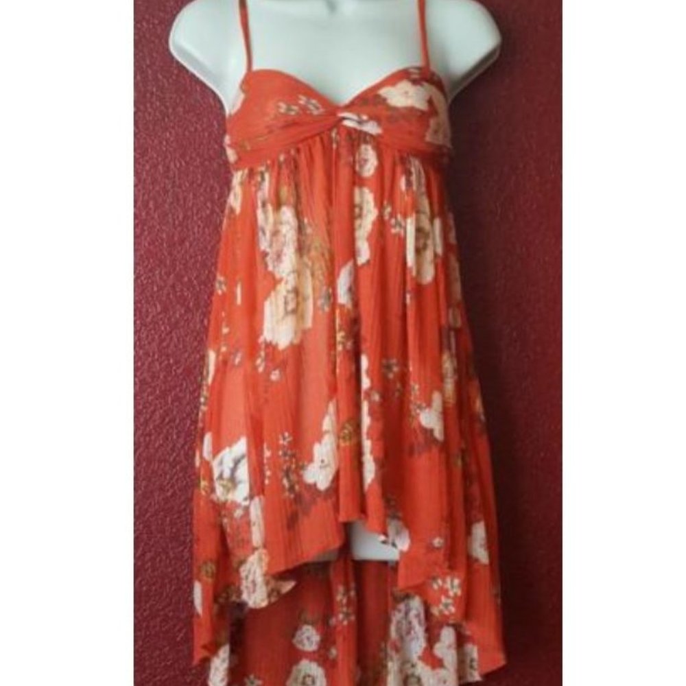 New Free People Floral Babydoll High-Low Tunic Top XS Orange